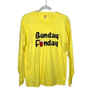 3/$20  UPCYCLED HANES SUNDAY FUNDAY long sleeve graphic print t-shirt SZ M